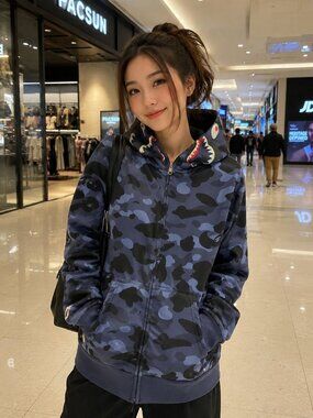 WOMENS Camouflage Full-Zip SHARK Hoodie (MEDIUM)